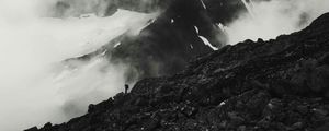 Preview wallpaper mountains, peak, silhouette, bw, loneliness