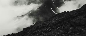 Preview wallpaper mountains, peak, silhouette, bw, loneliness