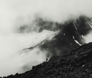 Preview wallpaper mountains, peak, silhouette, bw, loneliness