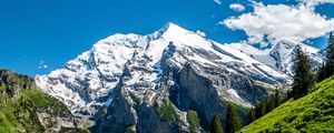 Preview wallpaper mountains, peak, slope, rocks, snow, snowy