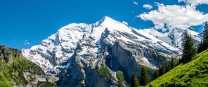 Preview wallpaper mountains, peak, slope, rocks, snow, snowy