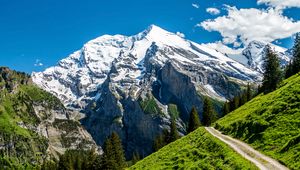 Preview wallpaper mountains, peak, slope, rocks, snow, snowy