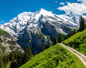 Preview wallpaper mountains, peak, slope, rocks, snow, snowy