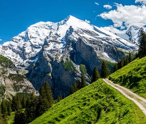 Preview wallpaper mountains, peak, slope, rocks, snow, snowy