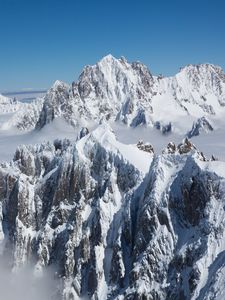 Preview wallpaper mountains, peak, snow, snowy, clouds