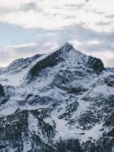 Preview wallpaper mountains, peak, snow, snowy, sky, clouds