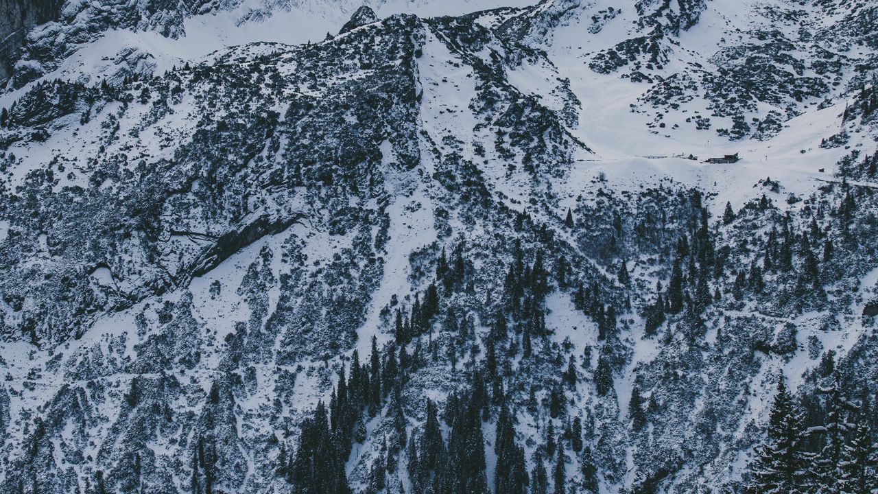 Wallpaper mountains, peak, snow, snowy, sky, clouds, trees