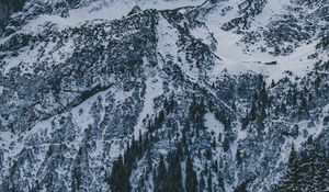 Preview wallpaper mountains, peak, snow, snowy, sky, clouds, trees