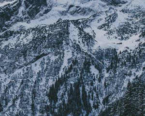 Preview wallpaper mountains, peak, snow, snowy, sky, clouds, trees