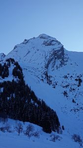 Preview wallpaper mountains, peak, snow, snowy, trees