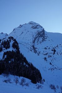 Preview wallpaper mountains, peak, snow, snowy, trees