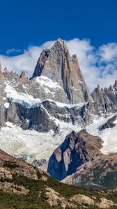 Preview wallpaper mountains, peak, snow, clouds, nature, landscape