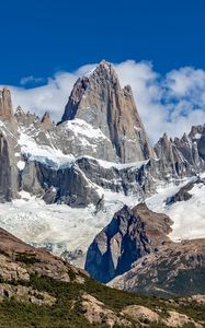 Preview wallpaper mountains, peak, snow, clouds, nature, landscape