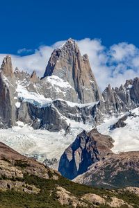 Preview wallpaper mountains, peak, snow, clouds, nature, landscape