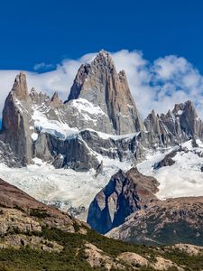 Preview wallpaper mountains, peak, snow, clouds, nature, landscape