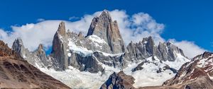 Preview wallpaper mountains, peak, snow, clouds, nature, landscape