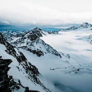 Preview wallpaper mountains, peak, snowy, snow, rocks