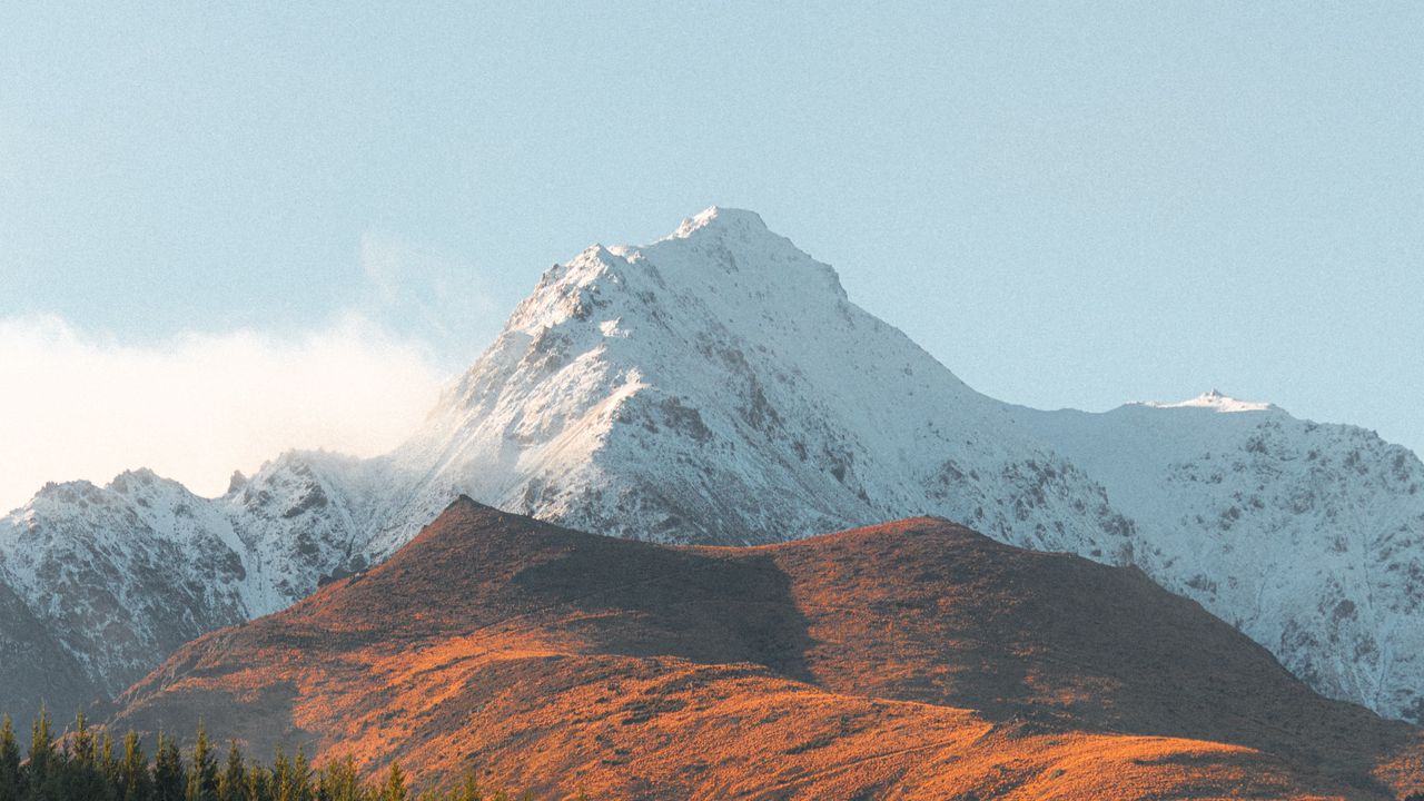 Wallpaper mountains, peak, spruce, trees, snowy