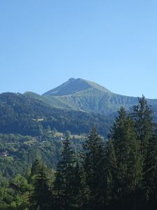 Preview wallpaper mountains, peak, trees, landscape, nature