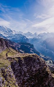 Preview wallpaper mountains, peaks, aerial view, sky, snow, switzerland