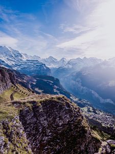 Preview wallpaper mountains, peaks, aerial view, sky, snow, switzerland