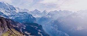 Preview wallpaper mountains, peaks, aerial view, sky, snow, switzerland