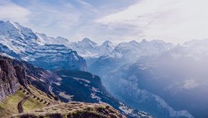 Preview wallpaper mountains, peaks, aerial view, sky, snow, switzerland