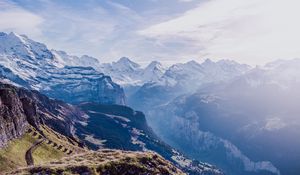 Preview wallpaper mountains, peaks, aerial view, sky, snow, switzerland