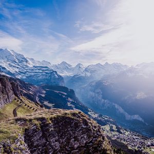 Preview wallpaper mountains, peaks, aerial view, sky, snow, switzerland