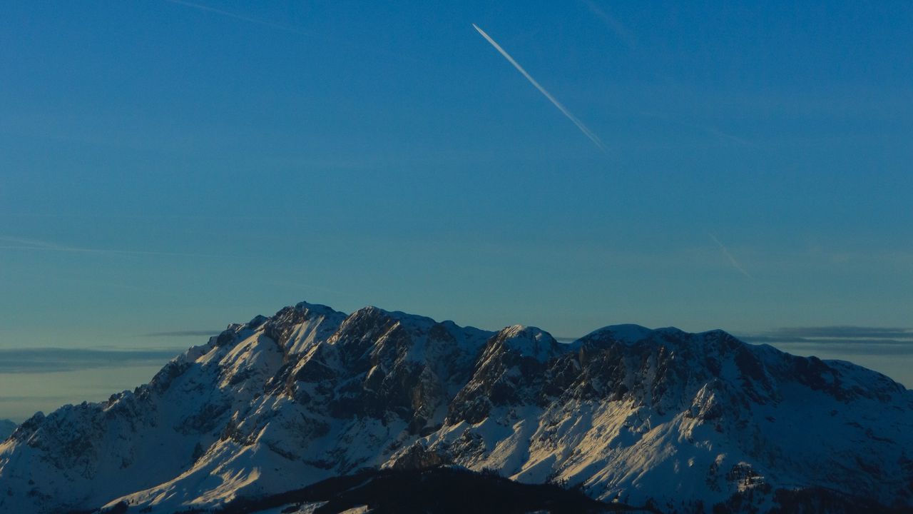 Wallpaper mountains, peaks, aerial view, twilight, sky