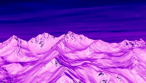 Preview wallpaper mountains, peaks, aerial view, purple, snow, dusk