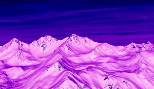 Preview wallpaper mountains, peaks, aerial view, purple, snow, dusk