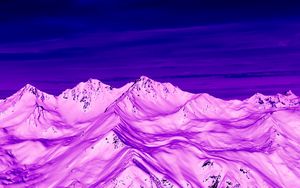 Preview wallpaper mountains, peaks, aerial view, purple, snow, dusk