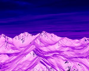 Preview wallpaper mountains, peaks, aerial view, purple, snow, dusk