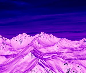 Preview wallpaper mountains, peaks, aerial view, purple, snow, dusk