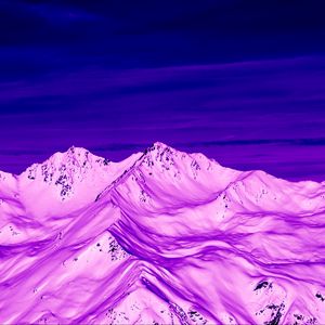 Preview wallpaper mountains, peaks, aerial view, purple, snow, dusk