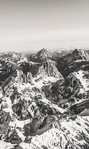 Preview wallpaper mountains, peaks, aerial view, landscape, bw