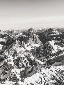 Preview wallpaper mountains, peaks, aerial view, landscape, bw