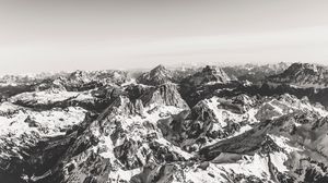 Preview wallpaper mountains, peaks, aerial view, landscape, bw