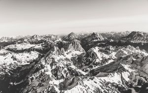 Preview wallpaper mountains, peaks, aerial view, landscape, bw