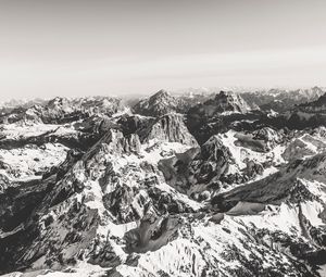 Preview wallpaper mountains, peaks, aerial view, landscape, bw