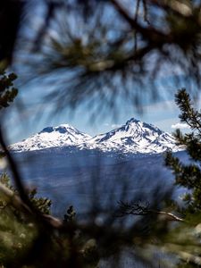 Preview wallpaper mountains, peaks, branches, view, landscape