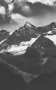 Preview wallpaper mountains, peaks, bw, snow, snowy, rocks
