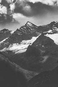 Preview wallpaper mountains, peaks, bw, snow, snowy, rocks