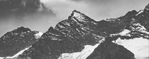 Preview wallpaper mountains, peaks, bw, snow, snowy, rocks