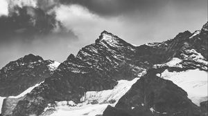 Preview wallpaper mountains, peaks, bw, snow, snowy, rocks