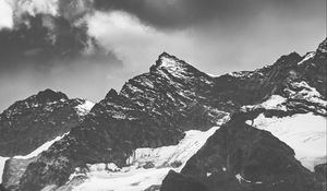 Preview wallpaper mountains, peaks, bw, snow, snowy, rocks