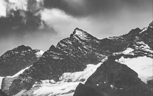 Preview wallpaper mountains, peaks, bw, snow, snowy, rocks