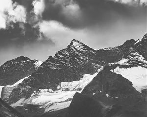 Preview wallpaper mountains, peaks, bw, snow, snowy, rocks