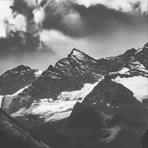 Preview wallpaper mountains, peaks, bw, snow, snowy, rocks